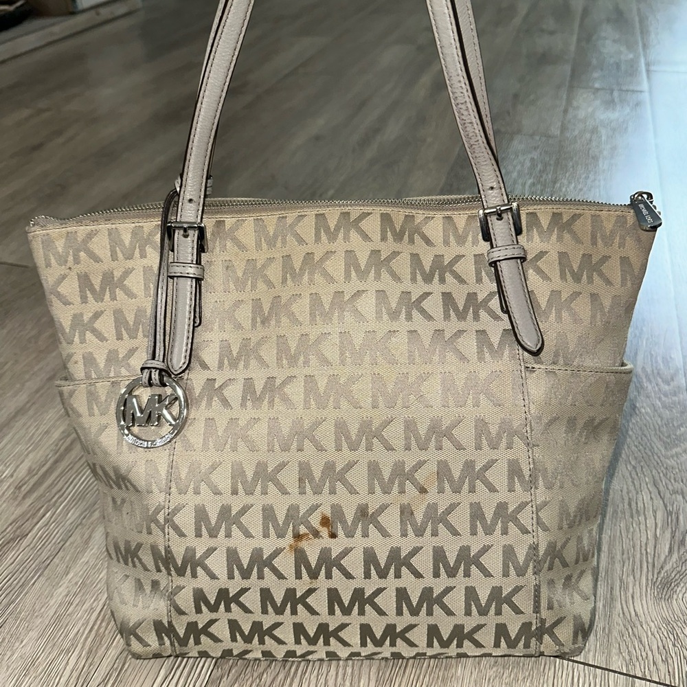 Michael Kors Metallic Gray Monogram Tote Bag Purse